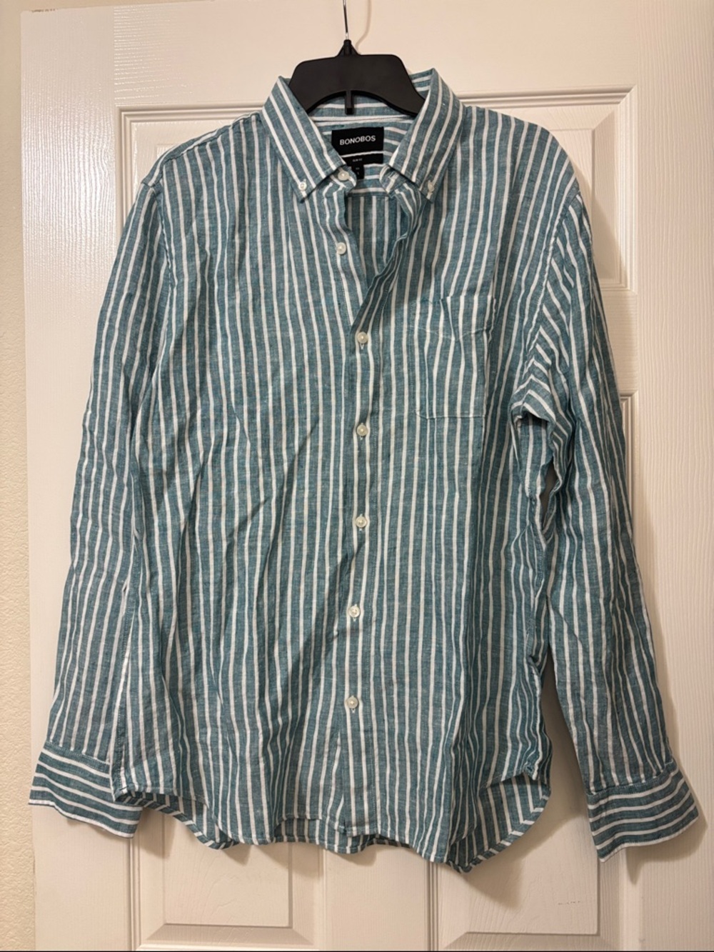 NWOT Bonobos Teal and White Vertical Stripe Button-Down Shirt